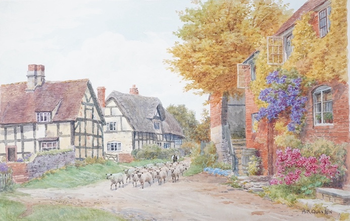 Alfred Robert Quinton, watercolour on card, Cropthorne village, Worcestershire, signed, 20 x 30cm, unframed. Condition - fair